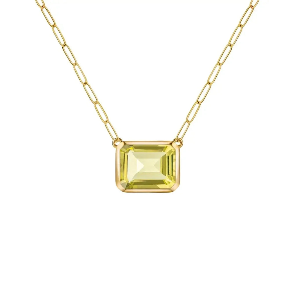 Warren Lemon Verbena Quartz Necklace on Adelaide Mini Chain in 14k Gold (August)