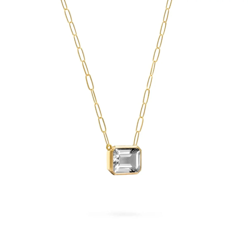 Warren White Topaz Necklace on Adelaide Mini Chain in 14k Gold (April)