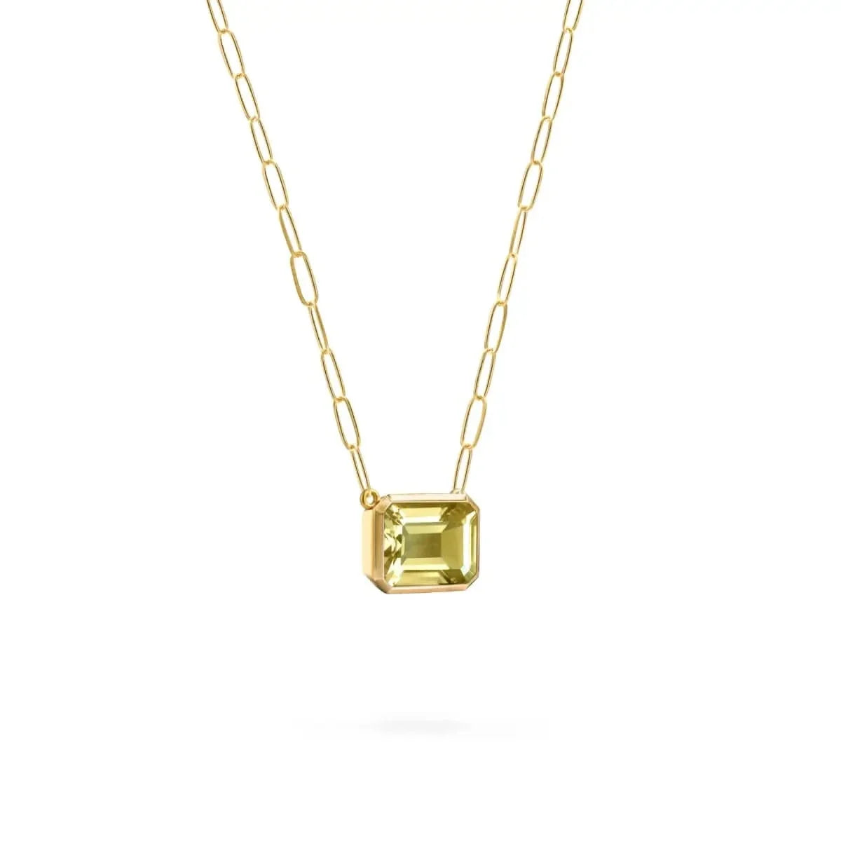 Warren Lemon Verbena Quartz Necklace on Adelaide Mini Chain in 14k Gold (August)