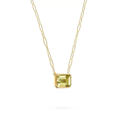 Warren Lemon Verbena Quartz Necklace on Adelaide Mini Chain in 14k Gold (August)