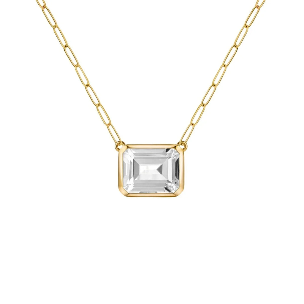 Warren White Topaz Necklace on Adelaide Mini Chain in 14k Gold (April)