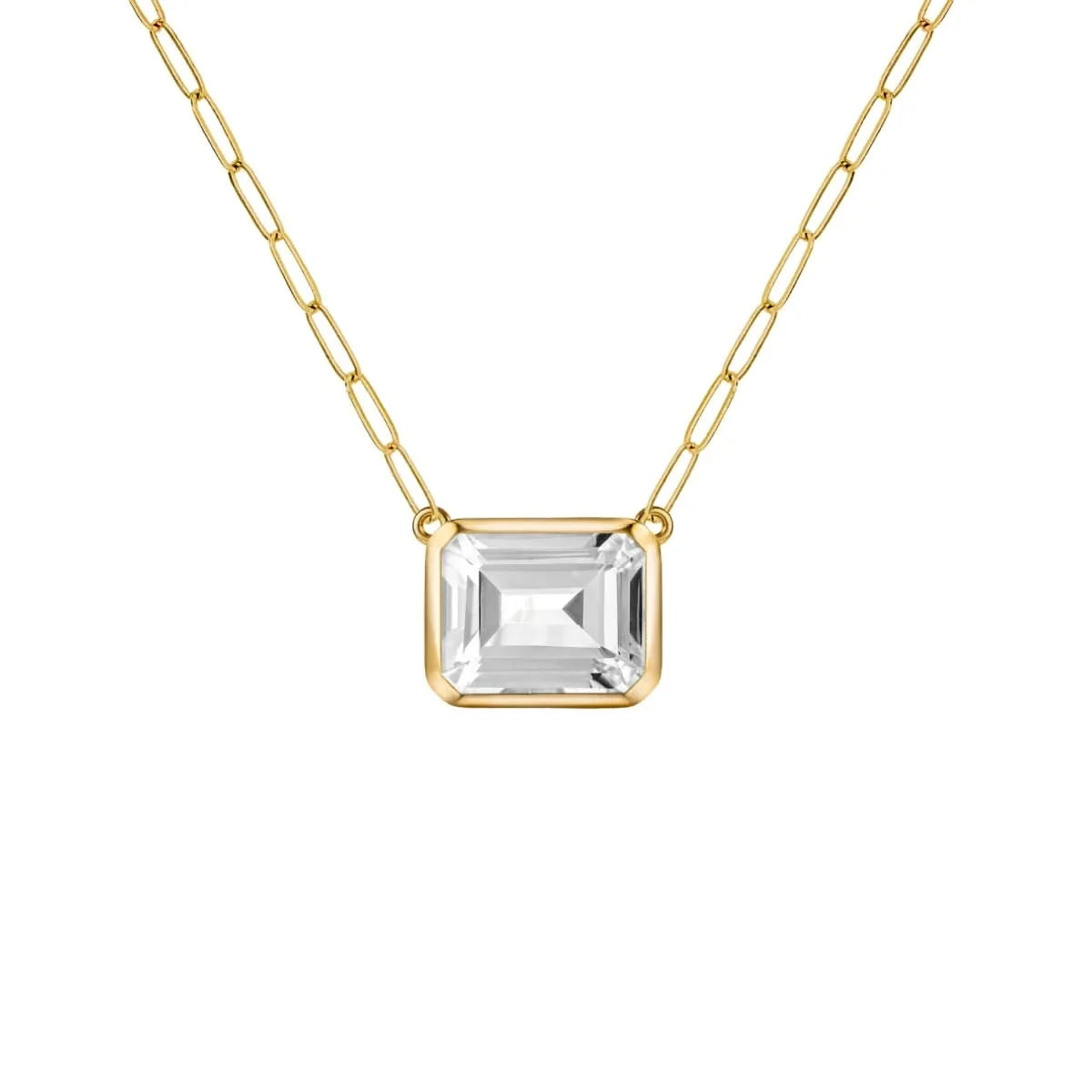 Warren White Topaz Necklace on Adelaide Mini Chain in 14k Gold (April)
