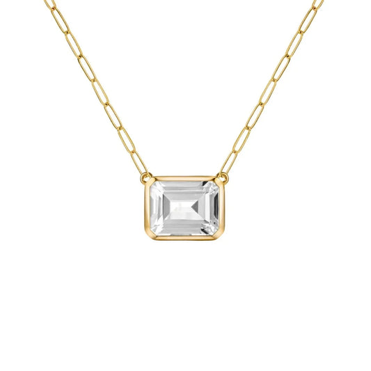 Warren White Topaz Necklace on Adelaide Mini Chain in 14k Gold (April)