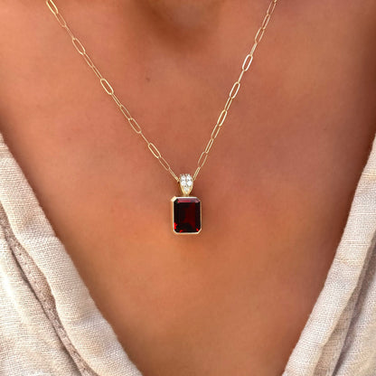 Warren Garnet Pendant with Diamond Bail in 14k Gold (January)