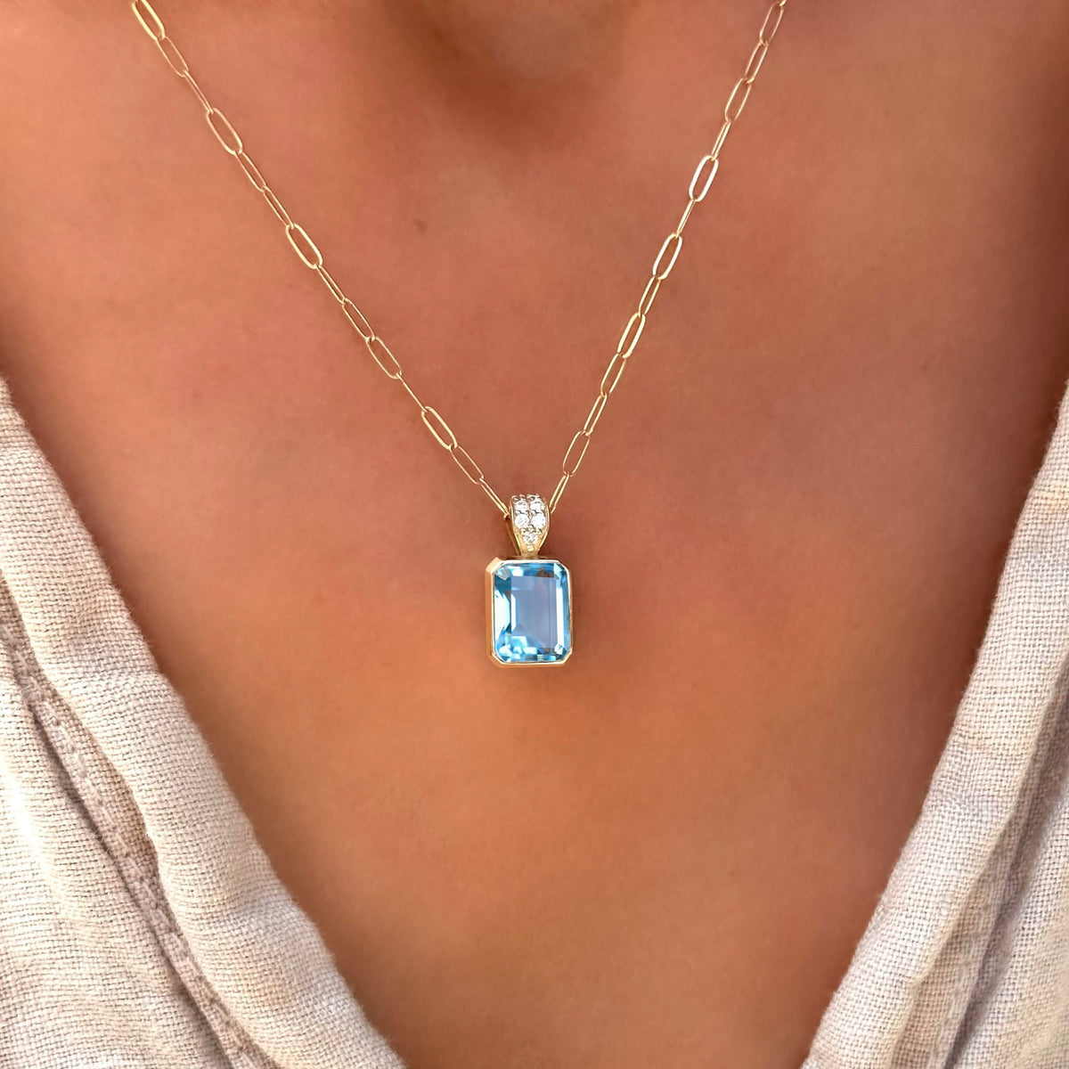 Warren Nantucket Blue Topaz Pendant with Diamond Bail in 14k Gold (December)