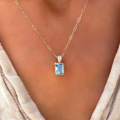 Warren Nantucket Blue Topaz Pendant with Diamond Bail in 14k Gold (December)