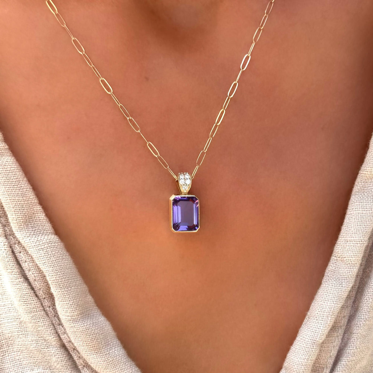 Warren Amethyst Pendant with Diamond Bail in 14k Gold (February)