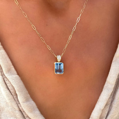 Warren Aquamarine Pendant with Diamond Bail in 14k Gold (March)