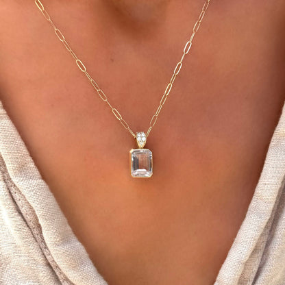 Warren White Topaz Pendant with Diamond Bail in 14k Gold (April)
