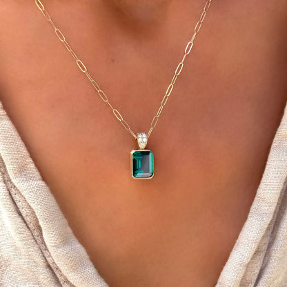 Warren Emerald Pendant with Diamond Bail in 14k Gold (May)