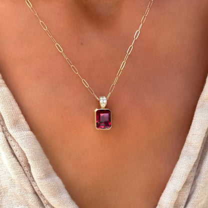 Warren Ruby Pendant with Diamond Bail in 14k Gold (July)