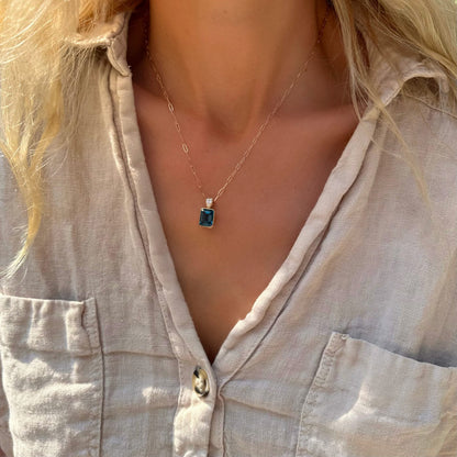 Warren Atlantic Blue Topaz Pendant with Diamond Bail in 14k Gold (December)