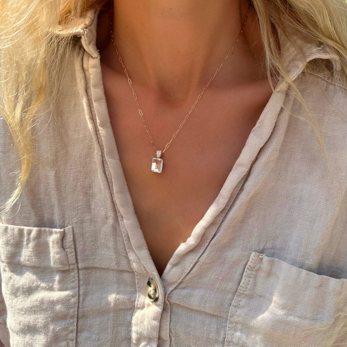 Warren White Topaz Pendant with Diamond Bail in 14k Gold (April)