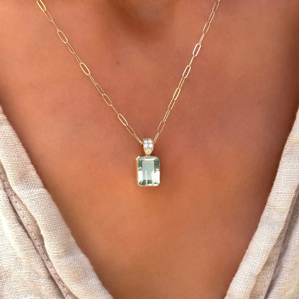 Warren Green Amethyst Pendant with Diamond Bail in 14k Gold (February)