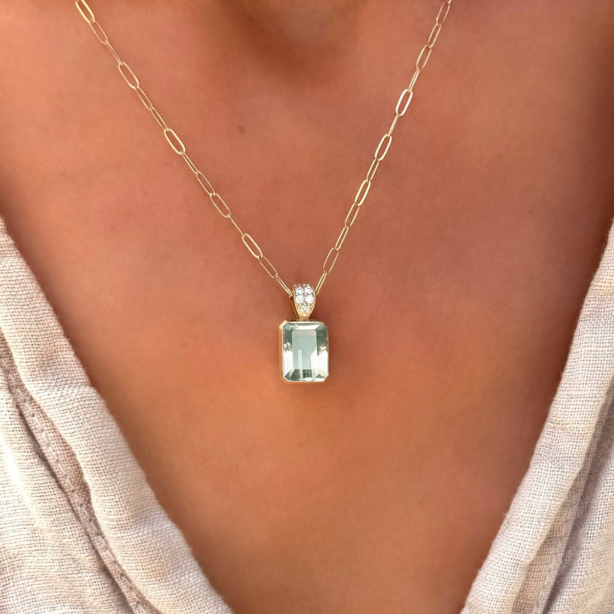 Warren Green Amethyst Pendant with Diamond Bail in 14k Gold (February)