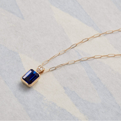 Warren Sapphire Pendant with Diamond Bail in 14k Gold (September)
