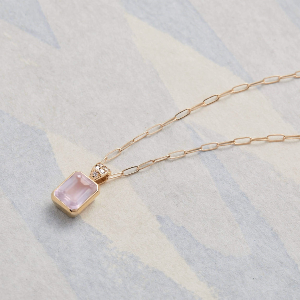 Warren Rose Quartz Pendant with Diamond Bail in 14k Gold (October)
