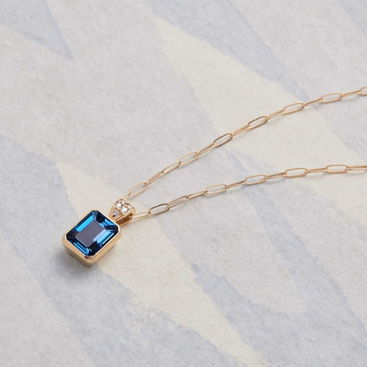 Warren Atlantic Blue Topaz Pendant with Diamond Bail in 14k Gold (December)