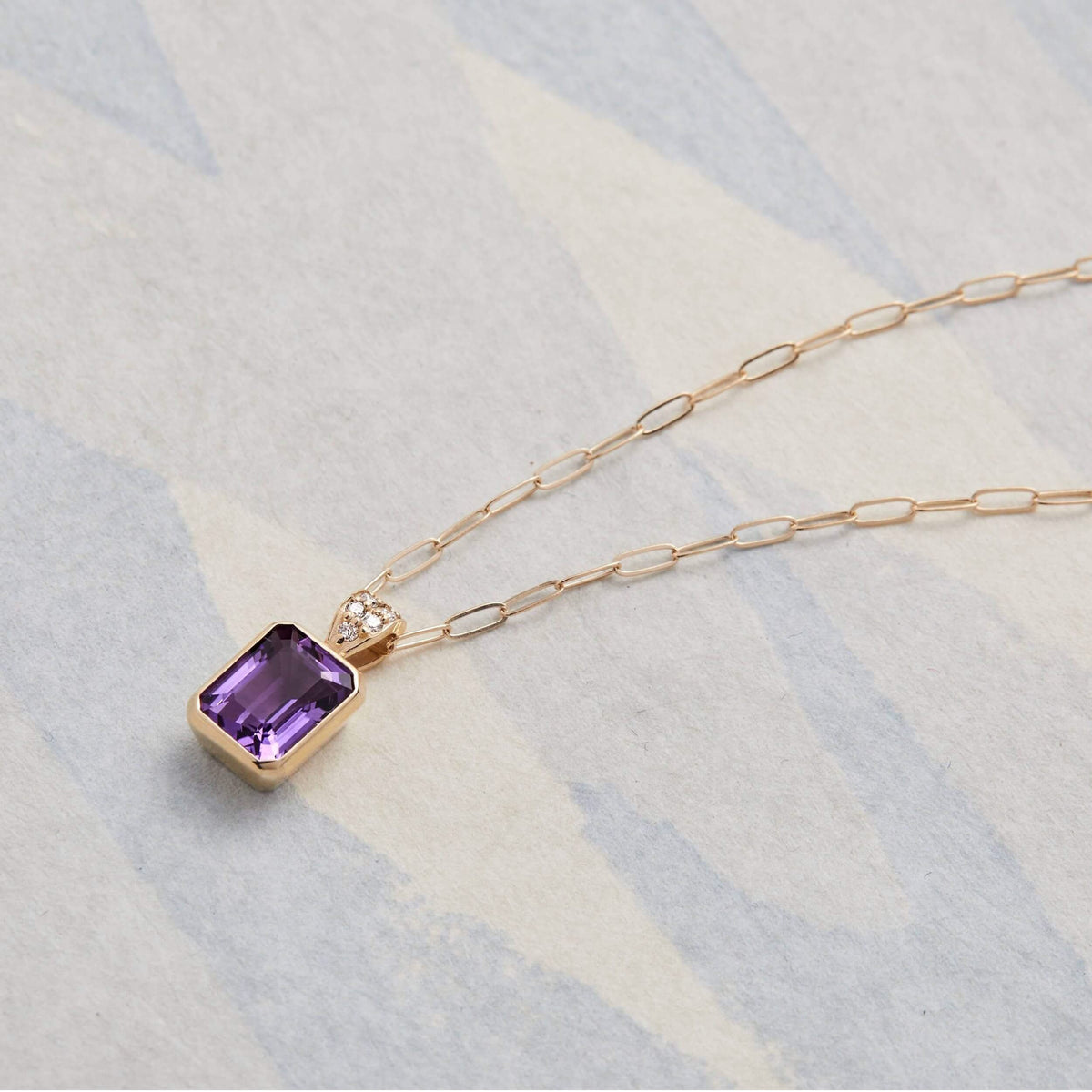 Warren Amethyst Pendant with Diamond Bail in 14k Gold (February)