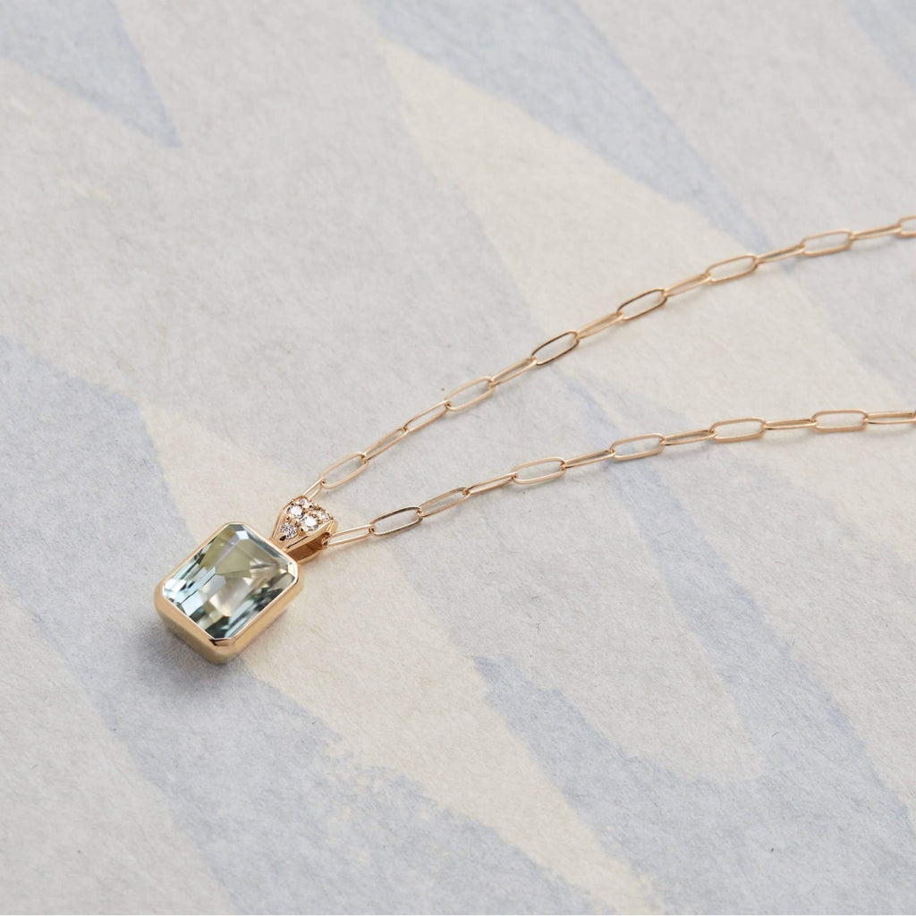 Warren Green Amethyst Pendant with Diamond Bail in 14k Gold (February)