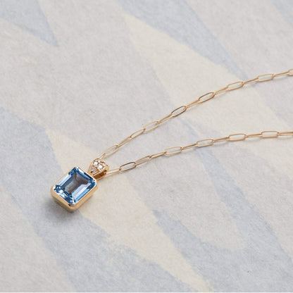 Warren Aquamarine Pendant with Diamond Bail in 14k Gold (March)