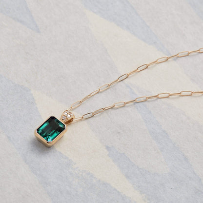 Warren Emerald Pendant with Diamond Bail in 14k Gold (May)