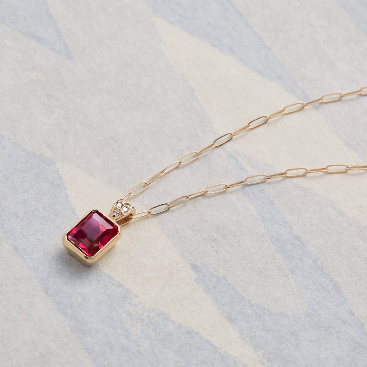 Warren Ruby Pendant with Diamond Bail in 14k Gold (July)