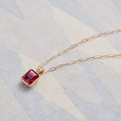 Warren Ruby Pendant with Diamond Bail in 14k Gold (July)