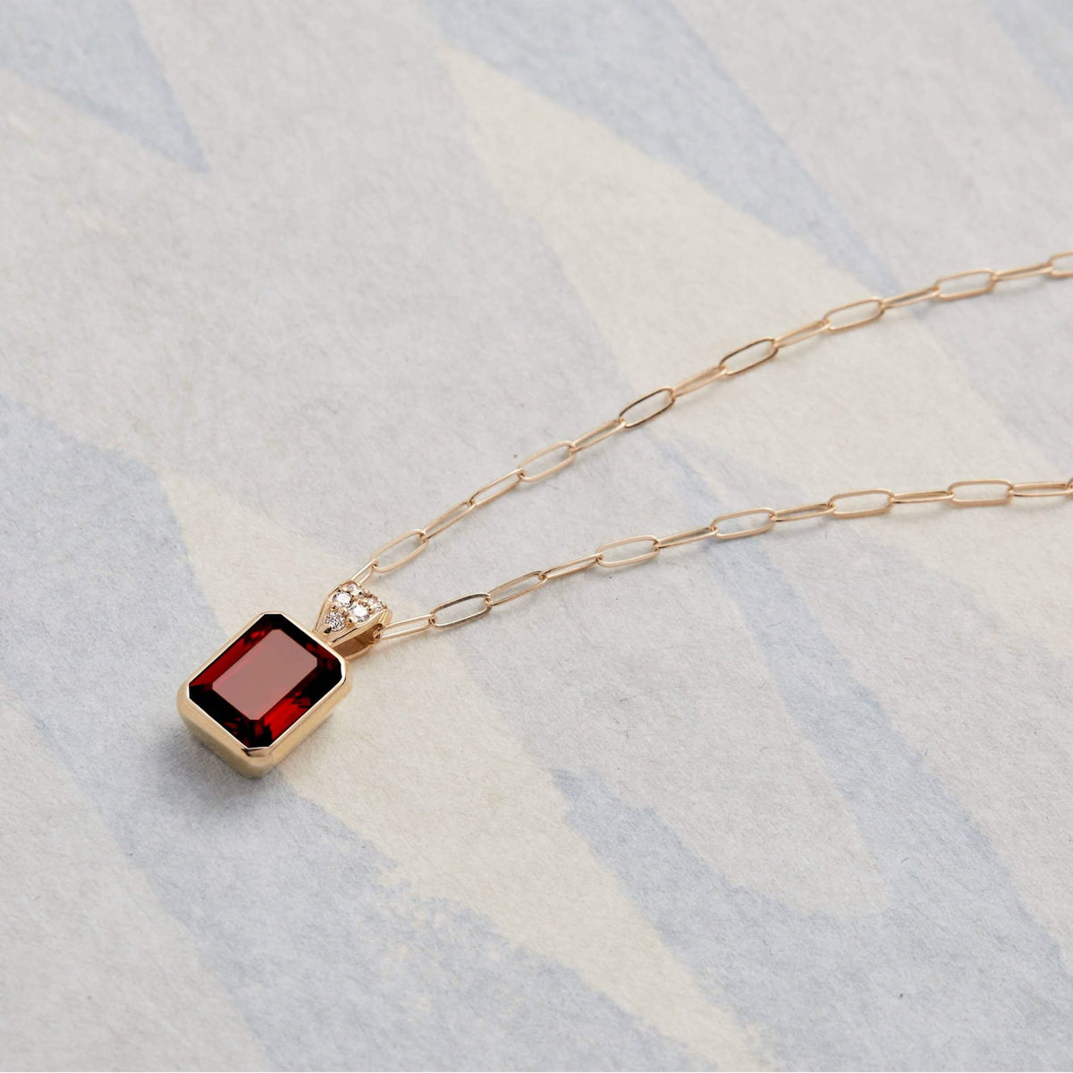 Warren Garnet Pendant with Diamond Bail in 14k Gold (January)