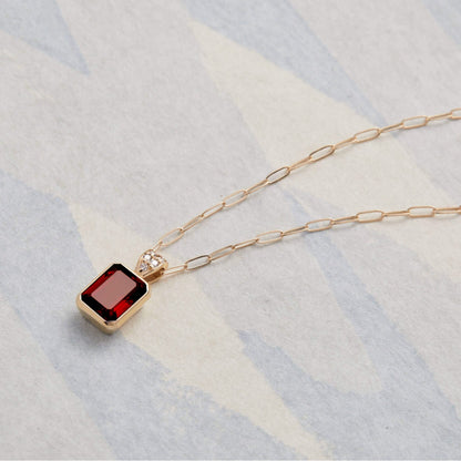 Warren Garnet Pendant with Diamond Bail in 14k Gold (January)