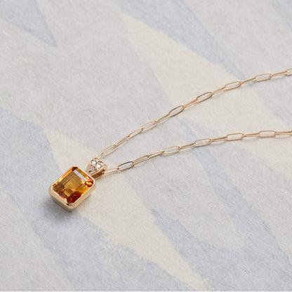 Warren Citrine Pendant with Diamond Bail in 14k Gold (November)