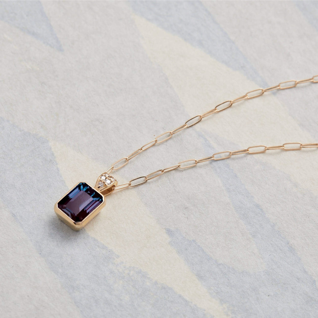 Warren Alexandrite Pendant with Diamond Bail in 14k Gold (June)