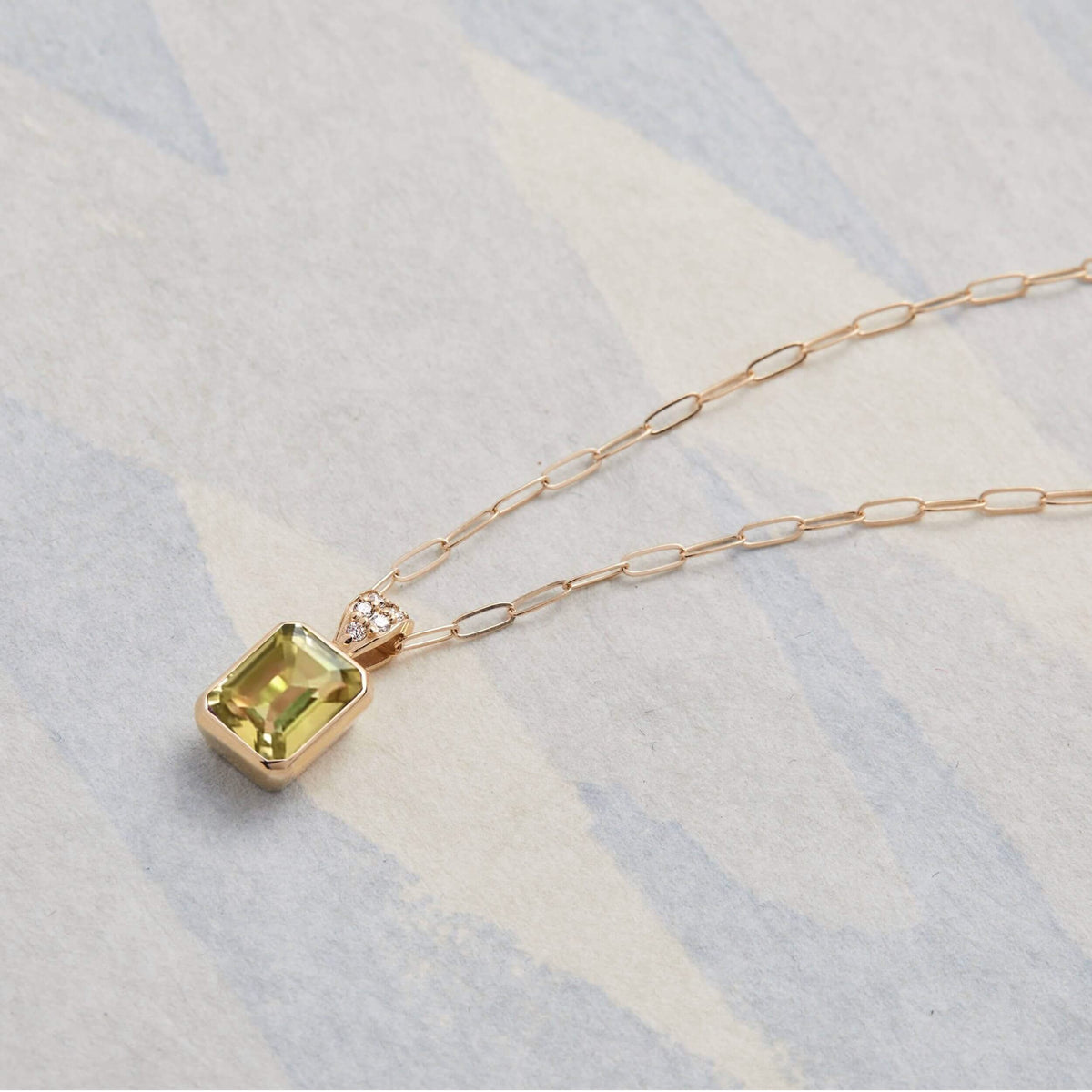 Warren Lemon Verbena Quartz Pendant with Diamond Bail in 14k Gold (August)