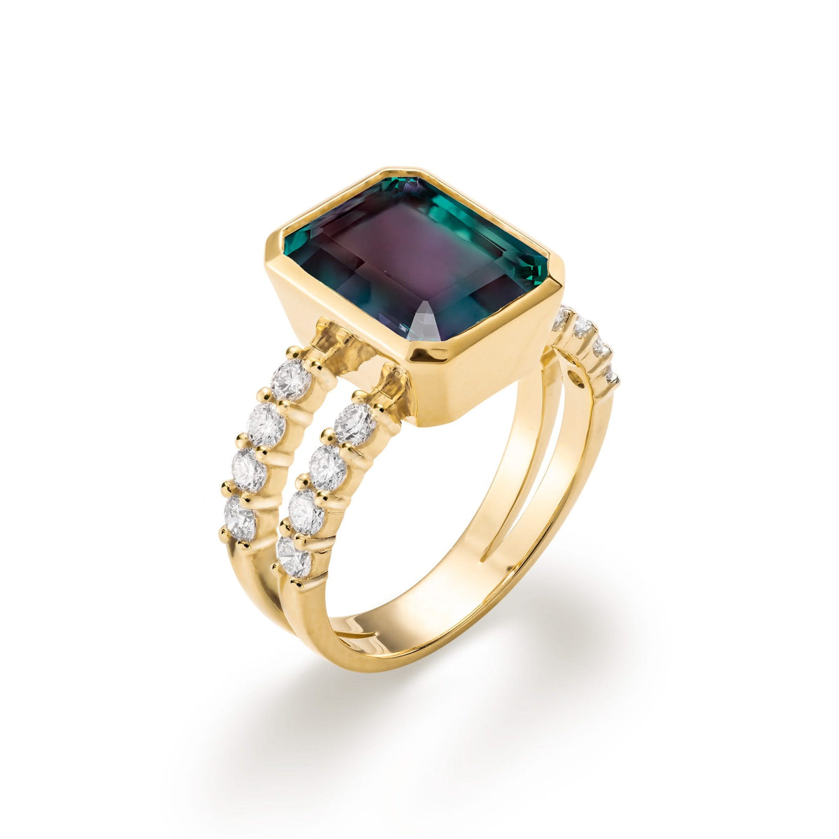 Warren Vertical Alexandrite Ring with Diamonds in 14k Gold (June)