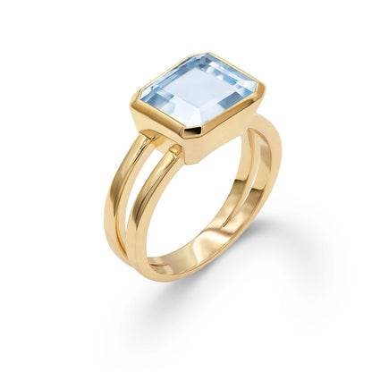Warren Horizontal Aquamarine Ring in 14k Gold (March)