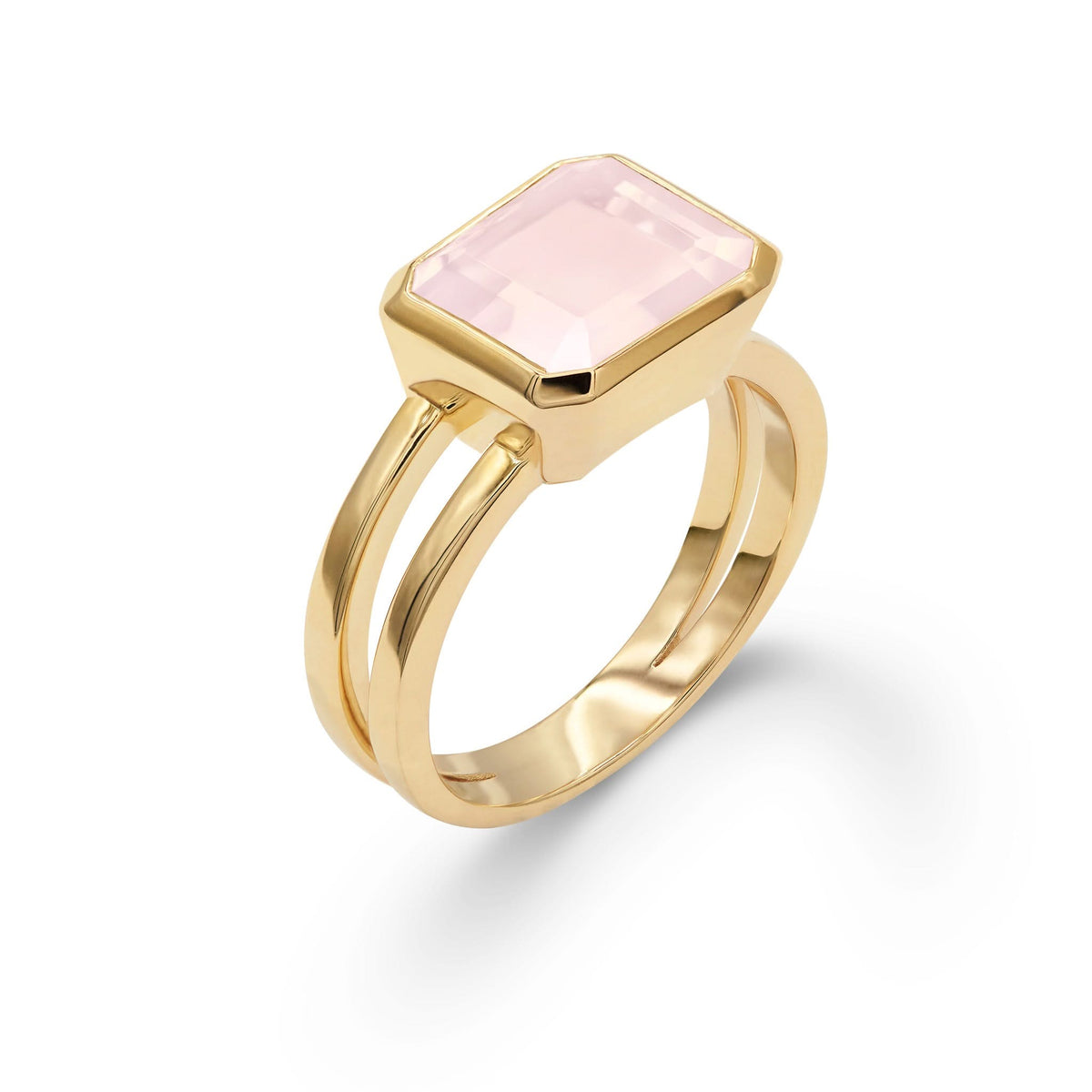 Warren Horizontal Rose Quartz Ring in 14k Gold (October)