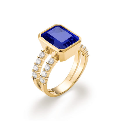 Warren Vertical Sapphire Ring with Diamonds in 14k Gold (September)
