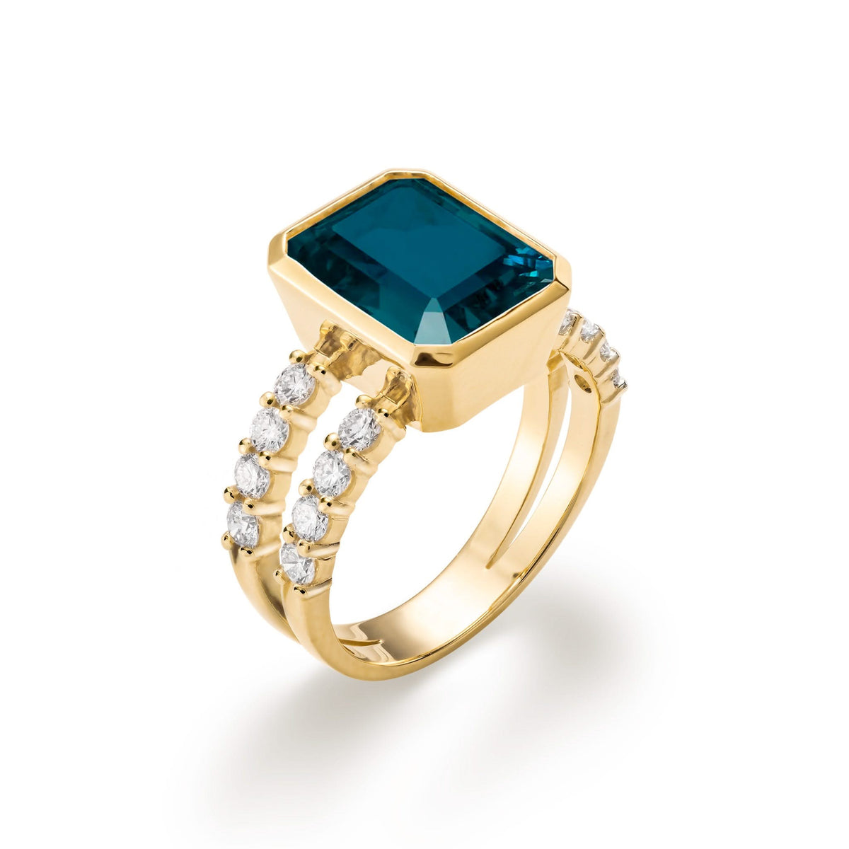 Warren Vertical Atlantic Blue Topaz Ring with Diamonds in 14k Gold (December)