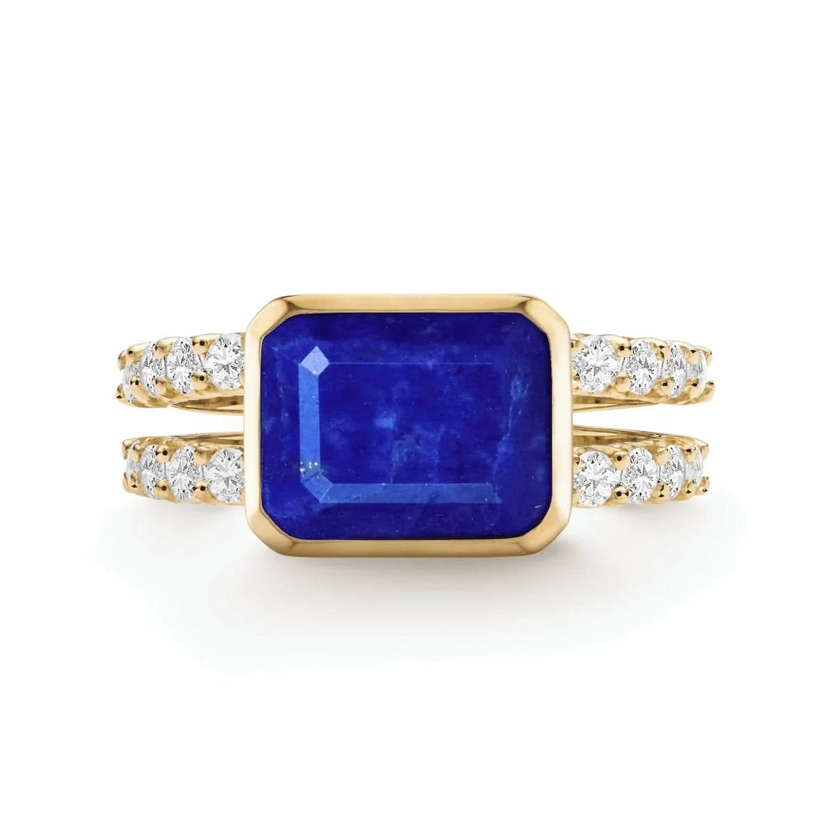 Warren Horizontal Lapis Ring with Diamonds in 14k Gold (September)