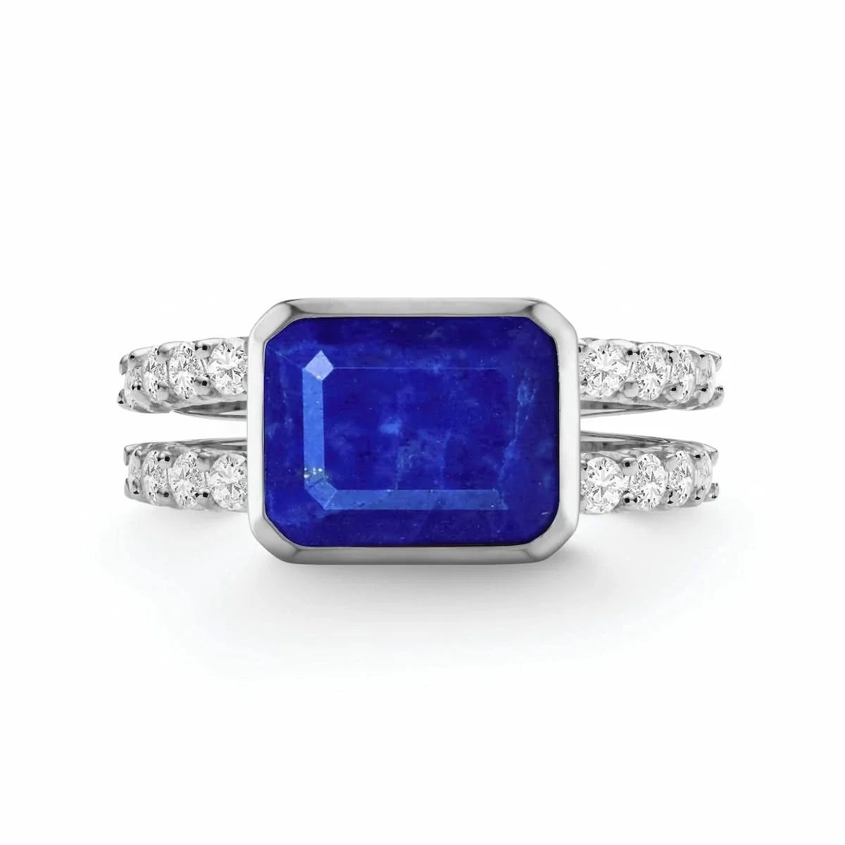 Warren Horizontal Lapis Ring with Diamonds in 14k Gold (September)