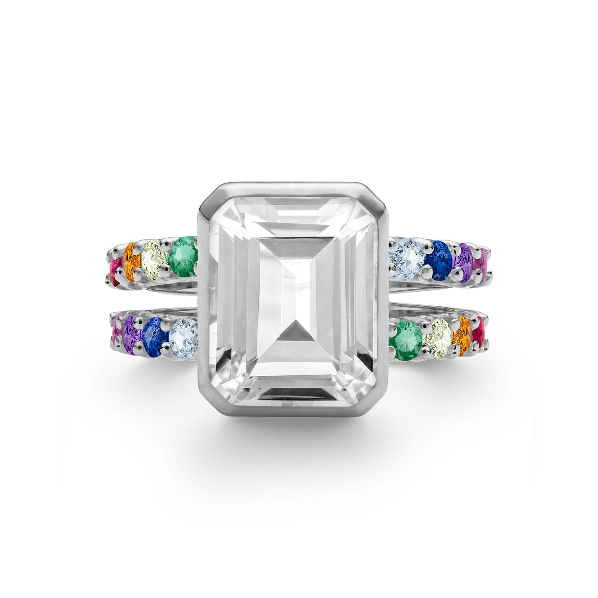 Rainbow Warren Vertical Ring in 14k Gold