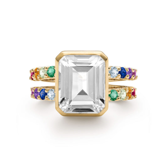 Rainbow Warren Vertical Ring in 14k Gold