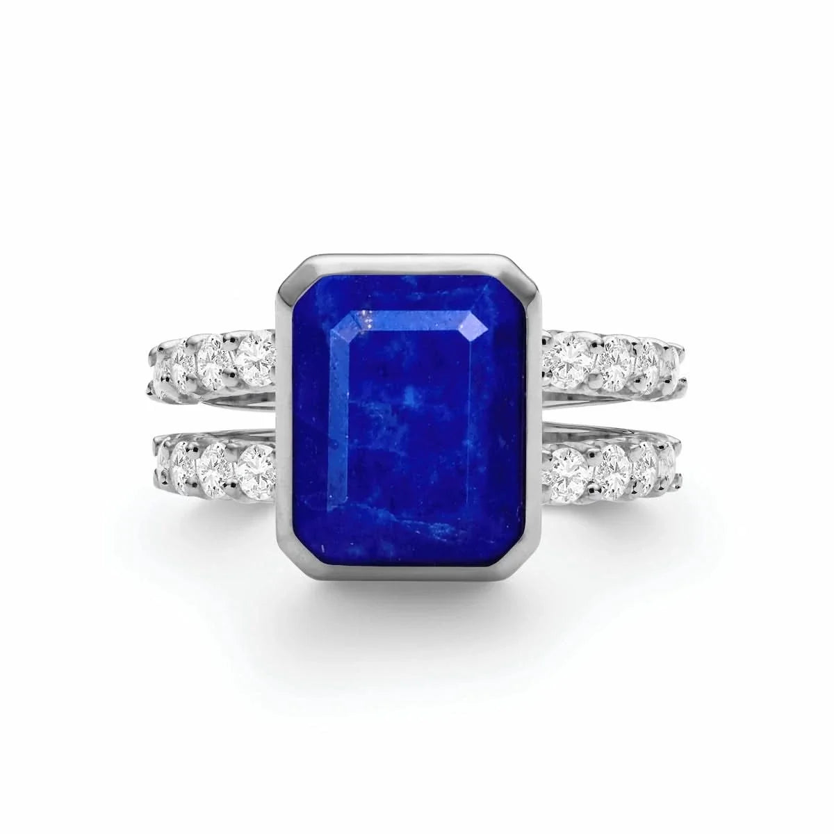 Warren Vertical Lapis Ring with Diamonds in 14k Gold (September)