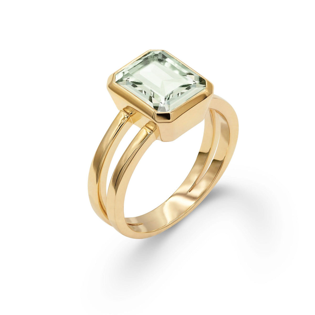 Warren Vertical Green Amethyst Ring in 14k Gold (February)
