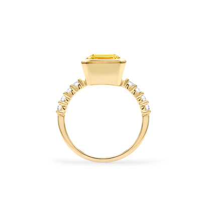 Warren Vertical Citrine Ring with Diamonds in 14k Gold (November)