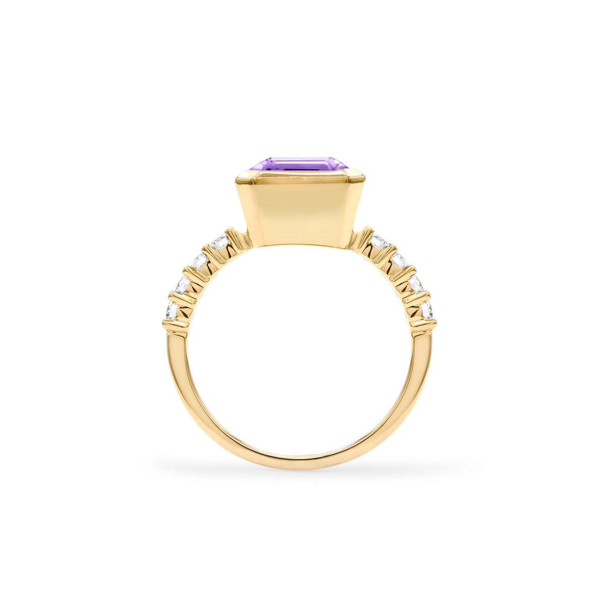 Warren Vertical Amethyst Ring with Diamonds in 14k Gold (February)