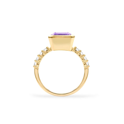 Warren Vertical Amethyst Ring with Diamonds in 14k Gold (February)