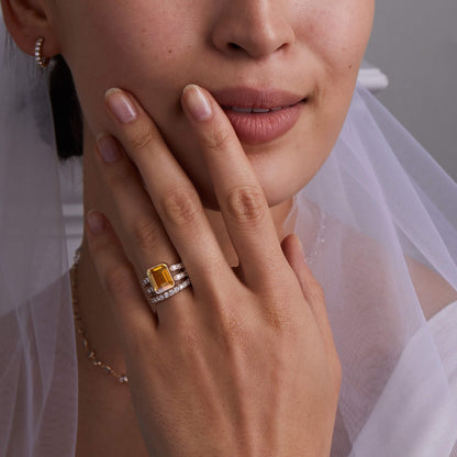 Warren Vertical Citrine Ring with Diamonds in 14k Gold (November)