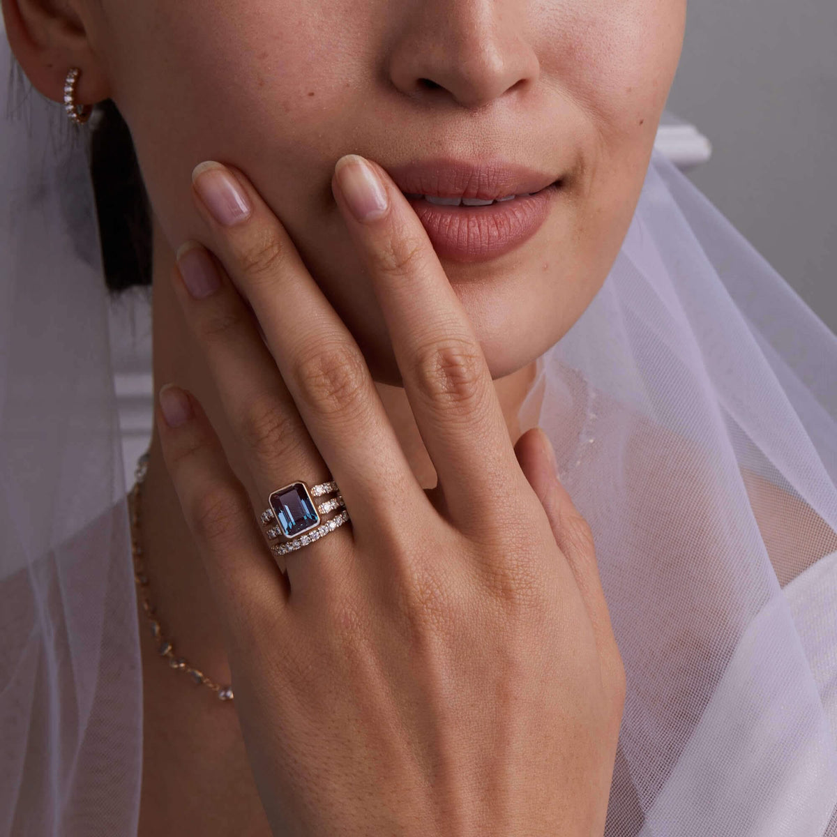 Warren Vertical Alexandrite Ring with Diamonds in 14k Gold (June)