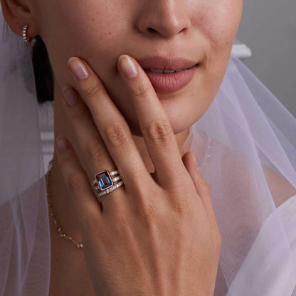 Warren Vertical Alexandrite Ring with Diamonds in 14k Gold (June)